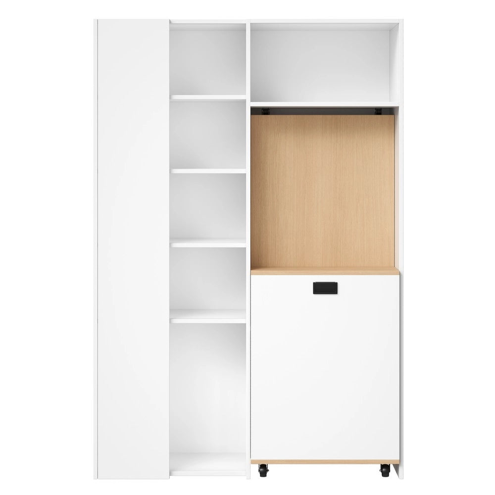 Scrivania Pieghevole con Libreria 2-in-1 ¨C Xylo ¨C Bianca, Ripiani Regolabili, Angolare, Presa USB