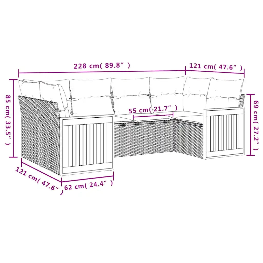 Set Divani da Giardino 6 pz con Cuscini Nero in Polyrattan 3227940