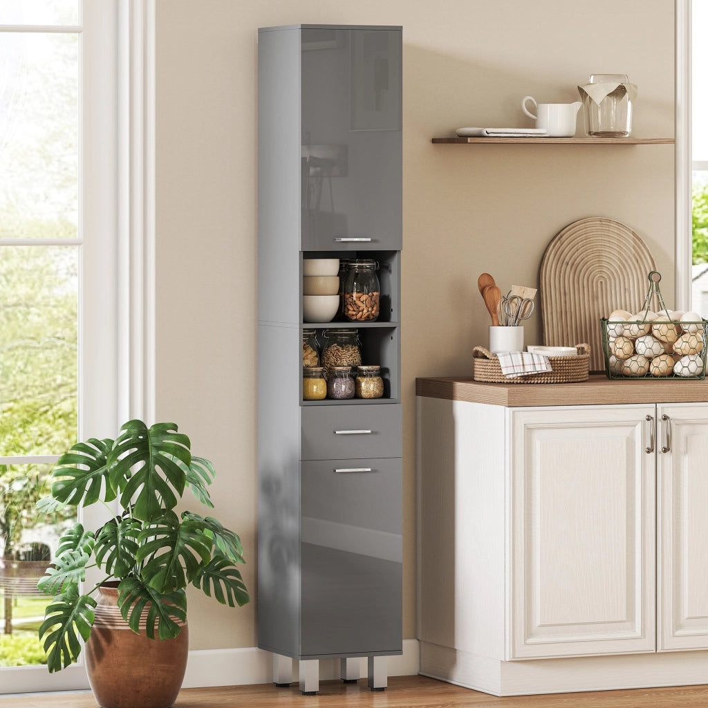 Mobile Bagno con Ripiani e Cassetto Regolabile ¨C Zephmum ¨C Grigio 40x30x60 cm