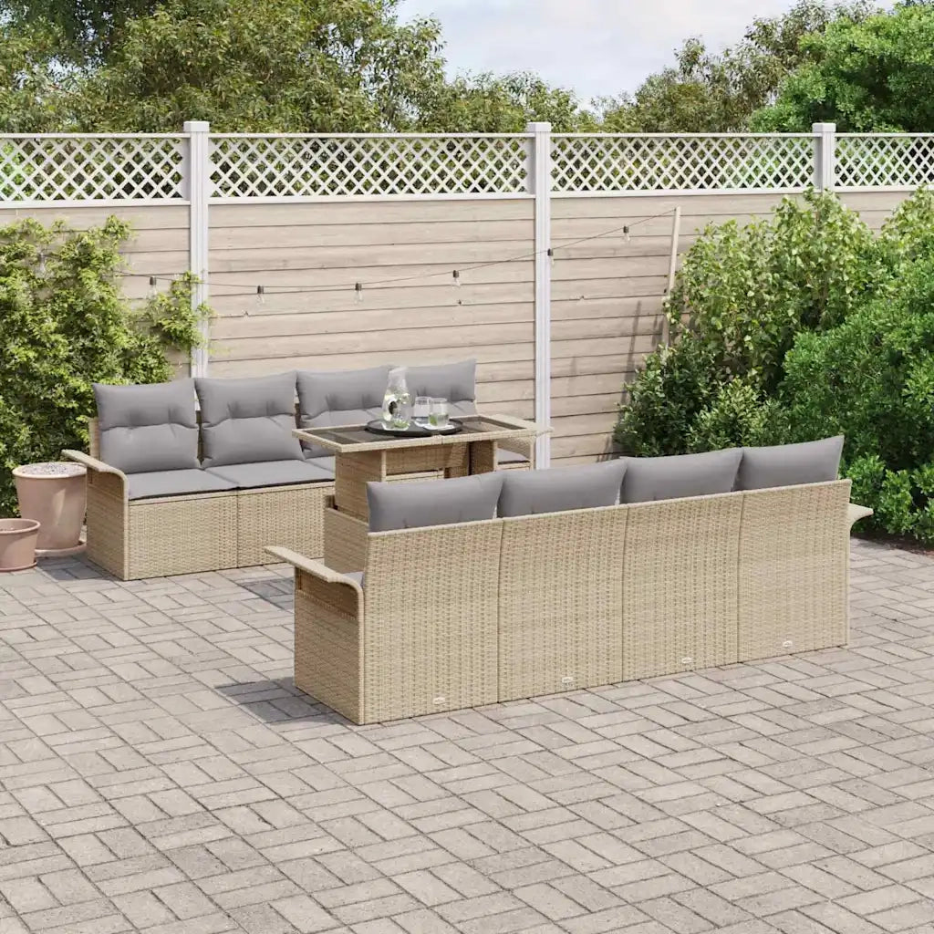 Set Divano da Giardino con cuscino 9 pcs Beige polyrattan 3348246