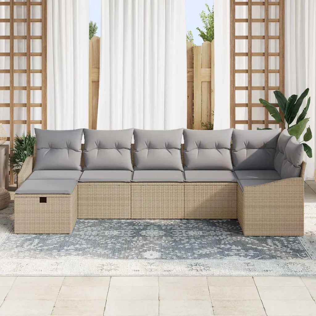Set di divani con cuscino con archiviazione Beige polyrattan