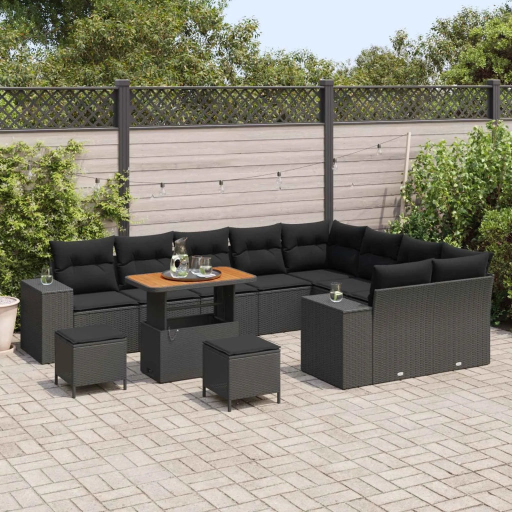 Set Divano da Giardino con cuscino 12 pcs Nero polyrattan 3362044