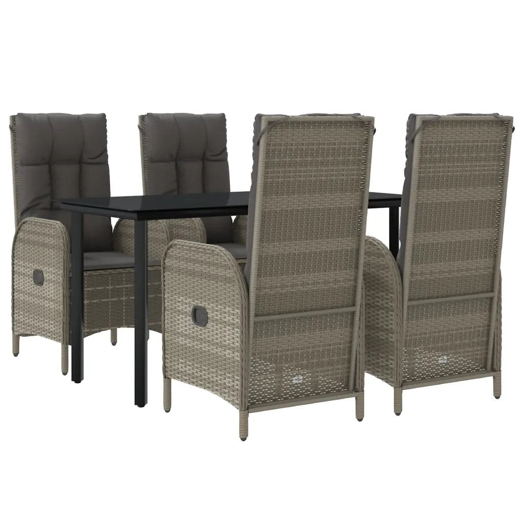 Set da Pranzo Giardino 5pz Nero e Grigio con Cuscini Polyrattan 3185199