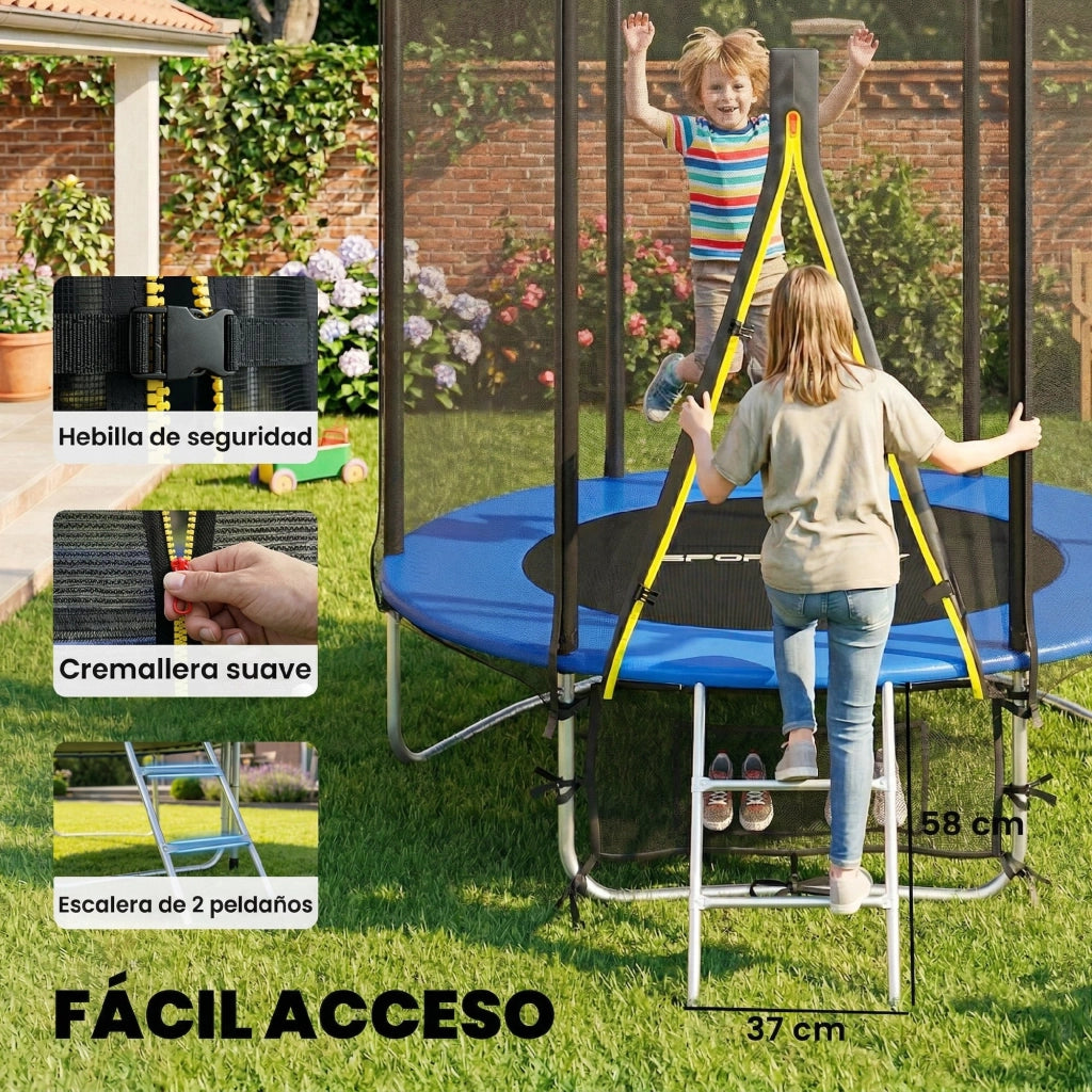Trampolino da giardino ?183 cm ¨C Xylo ¨C con rete di sicurezza e scala 2 gradini blu