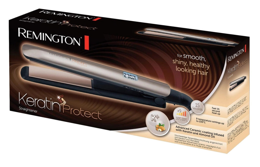 Remington S8540 Keratin Protect Piastra per capelli Ceramica Cheratina 9 temperature 150-230°C riscaldamento 15s spegnimento automatico colore Bronzo