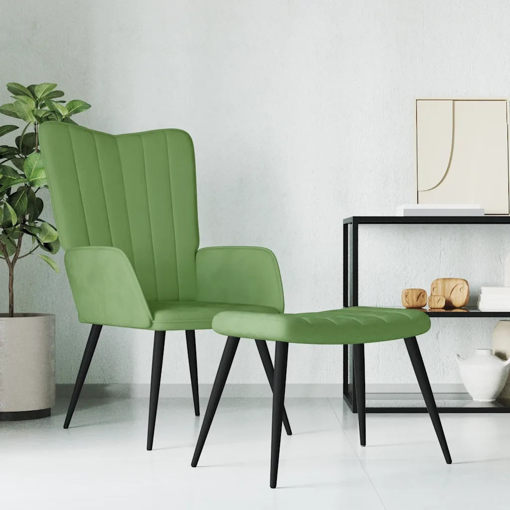 Poltrona Relax con Sgabello Verde Chiaro in Velluto 327691