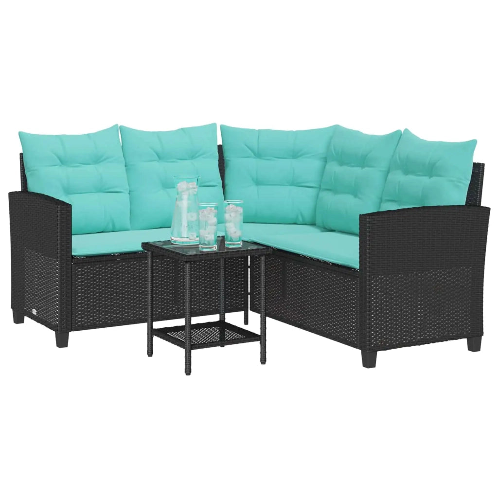 Divano da giardino 2 pcs Nero e Turchese Poly Rattan 4103880