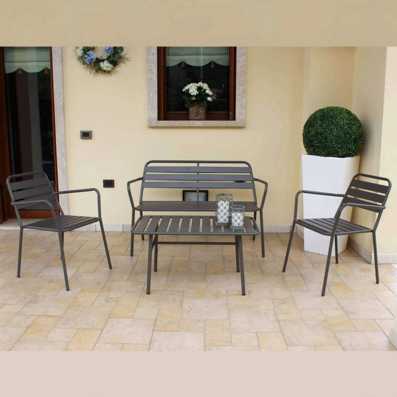 Salotto Bristol da Esterno in Ferro Grigio con Tavolino – Arredo Giardino Moderno