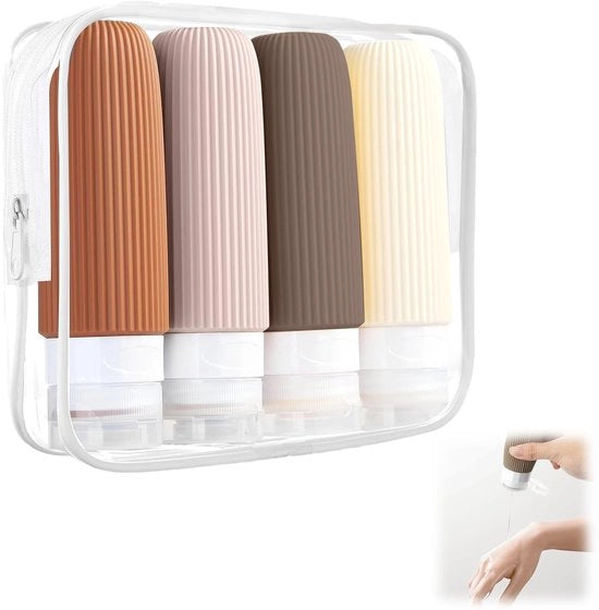 Set di flaconi di viaggio in silicone 4 pezzi - flaconi di viaggio in silicone - flaconi di viaggio impermeabili - borse da toilette gonfiabili - contenitori di viaggio per liquidi - progetto pratico - set di borse da toilette