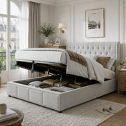 DESMIU Letto Contenitore 180 × 200 cm 2 posti con vano contenitore, senza materasso, in lino, grigio
