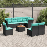 Set Divani da Giardino 9 pz con Cuscini Nero in Polyrattan 3256015