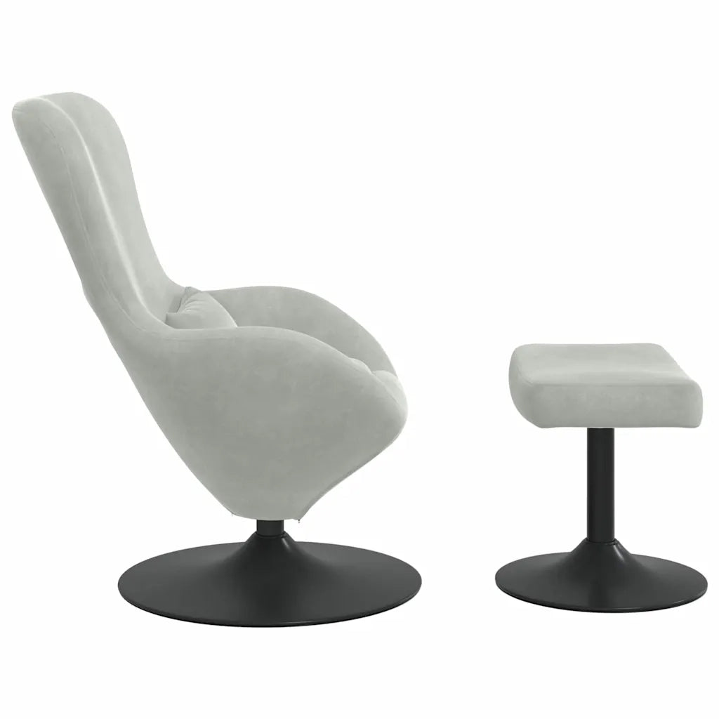 Poltrona | Sedia Egg con Pouf Grigio chiaro Velluto