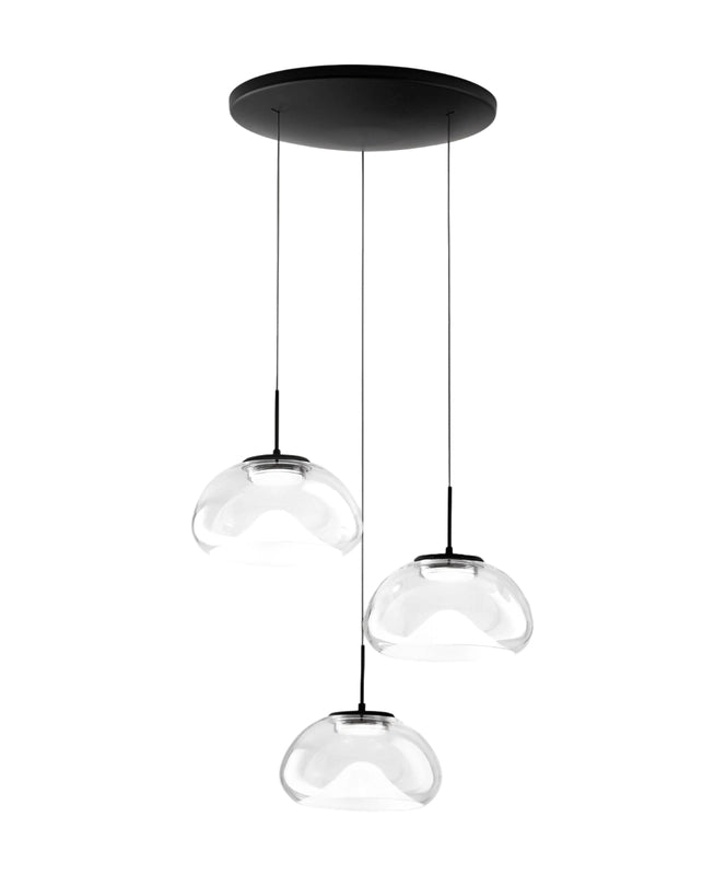 Brena - Lampada a sospensione circolare 3 luci Fabas Luce - LED 30W dimmerabile - Trasparente Rosone rotondo d.35cm