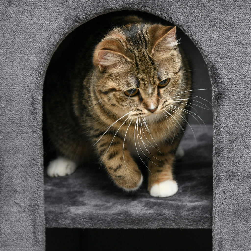 Tiragraffi per gatti con 2 tane e superficie per sdraiarsi ¨C zephmum ¨C grigio + naturale
