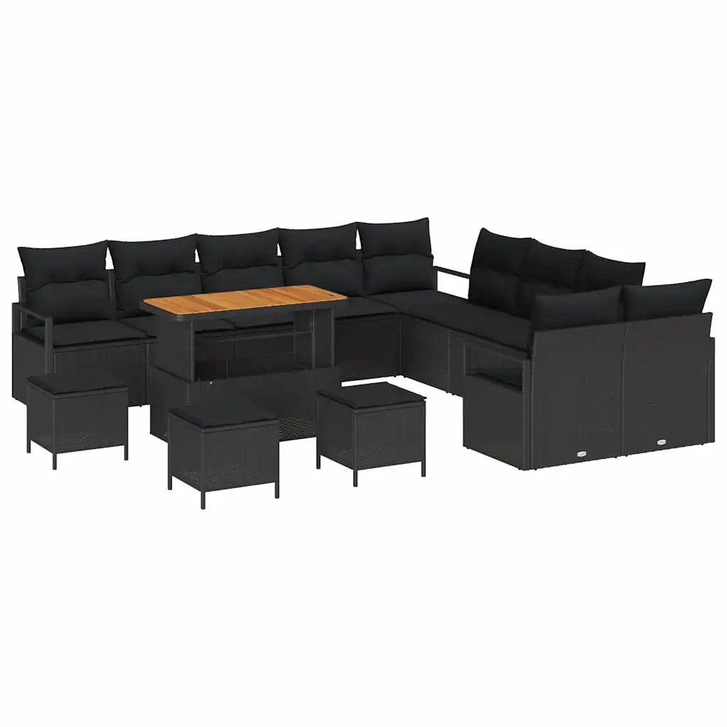 Set Divano da Giardino con cuscino 14 pcs Nero polyrattan 3362589