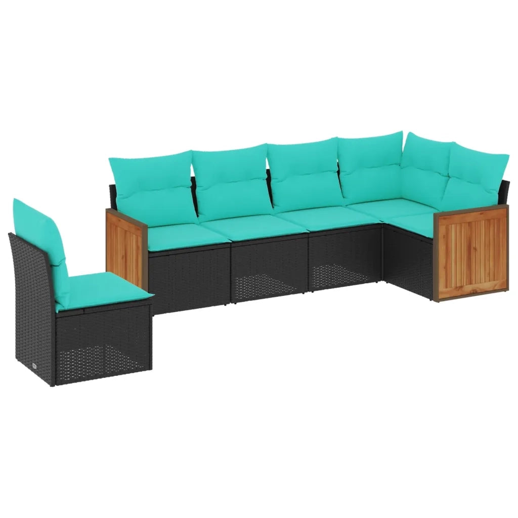 Set Divani da Giardino 6 pz con Cuscini Nero in Polyrattan 3227695