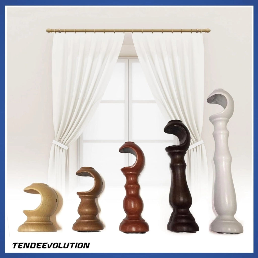 Coppia di Supporti per Bastone Tende in Legno, Diametro 35mm, Colore Naturale, Lunghezza 10cm, 100% Legno di Alta Qualità, Made in Italy