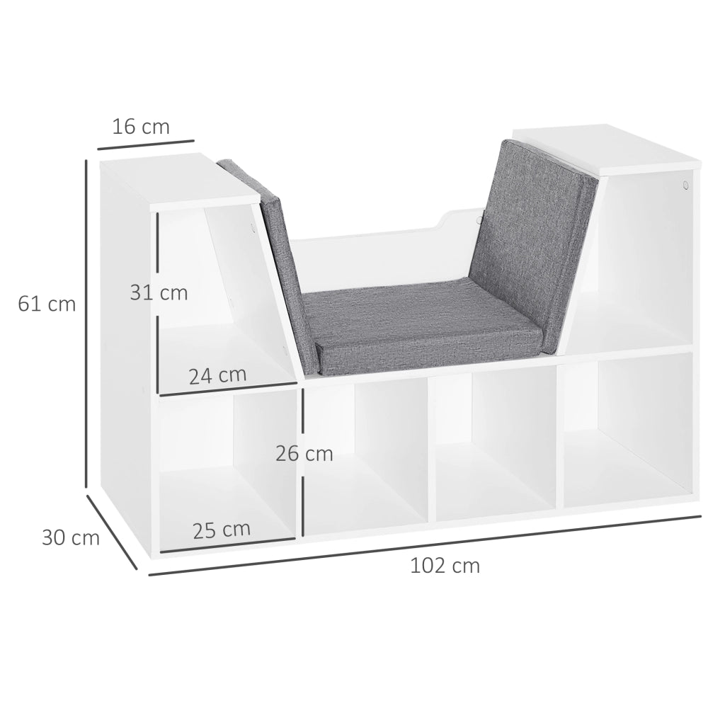 Libreria 6 Scomparti con Cuscini ¨C Xylo ¨C Legno Bianco 102x30x61 cm