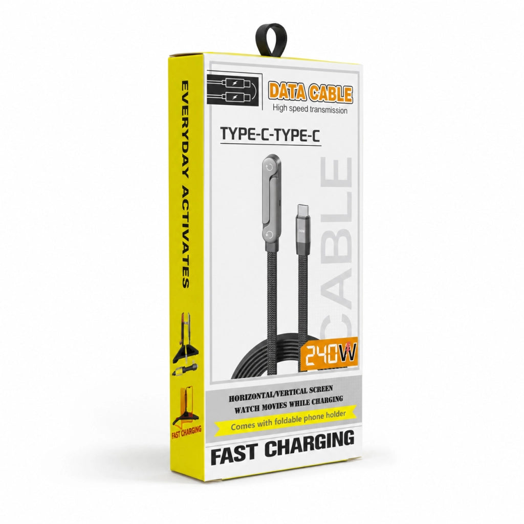 CAVO TYPE-C A TYPE-C 240W FAST CHARGING SUPPORTO SMARTPHONE PIEGHEVOLE NERO DATI