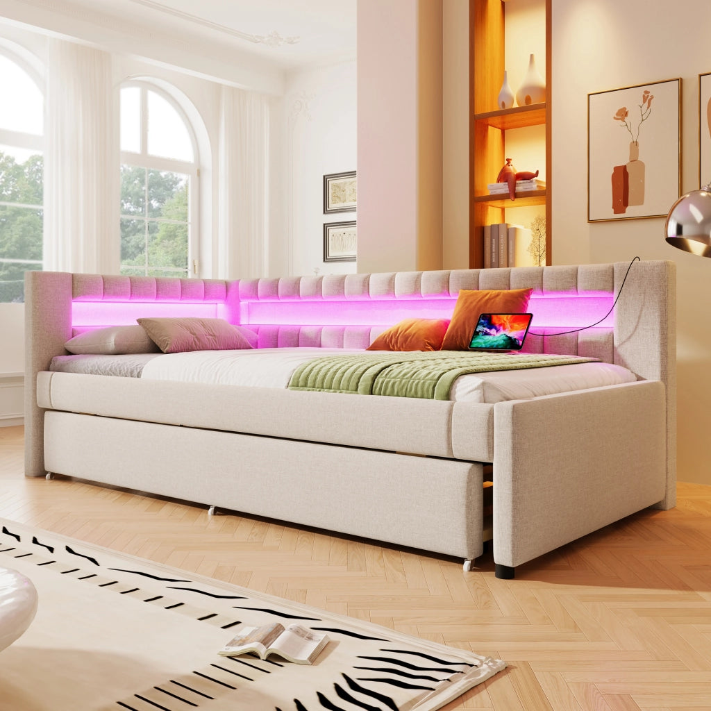 LETTO Estraibile 90x200 cm Beige in Lino