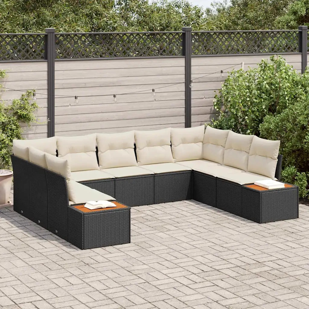 Set Divano da Giardino 5 pcs Nero e Crema Polyrattan