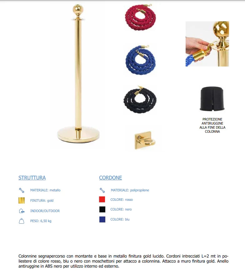 Cordone intrecciato 2mt con moschettoni gold vari colori - Nero