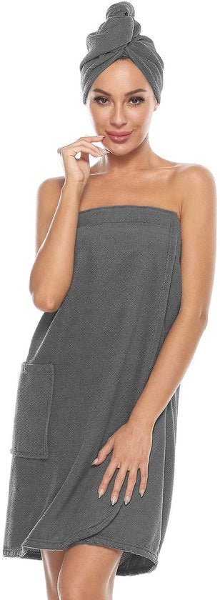 Kilt per donne per sauna con chiusura a clip e cintura elastica grigio