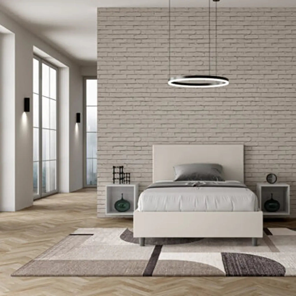 Letto una piazza e mezza con rete imbottito 120x200 similpelle bianco Adele