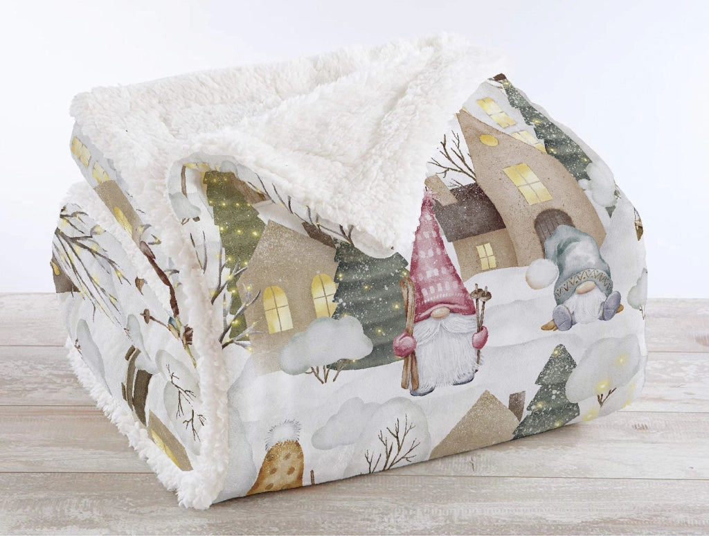 Coperta Plaid Pile Sherpa Invernale, Morbida Calda Coperta Pelosa  Doppio Lato Copertina Divano - Matrimoniale-190x200cm - Dis11-Gnomes