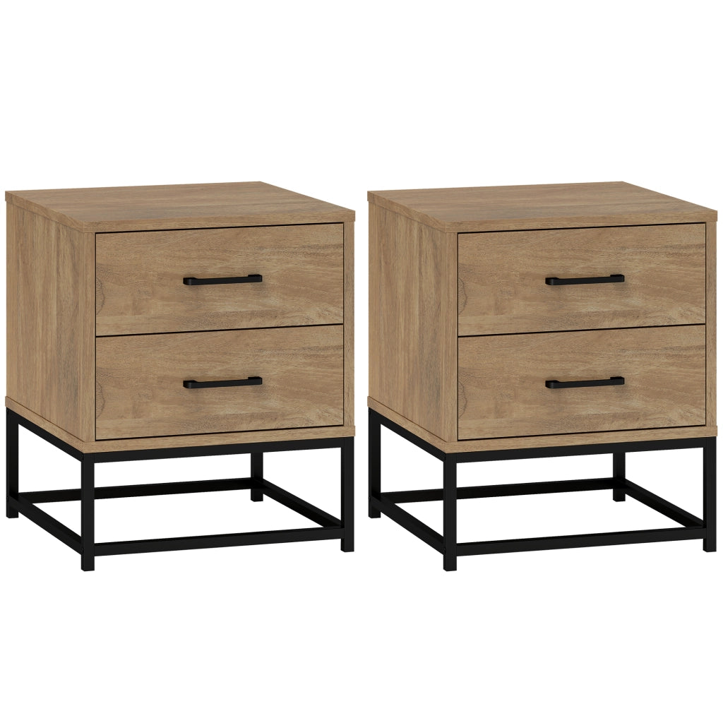 Comodino con 2 Cassetti Stile Industriale ¨C Minimal ¨C Legno e Acciaio