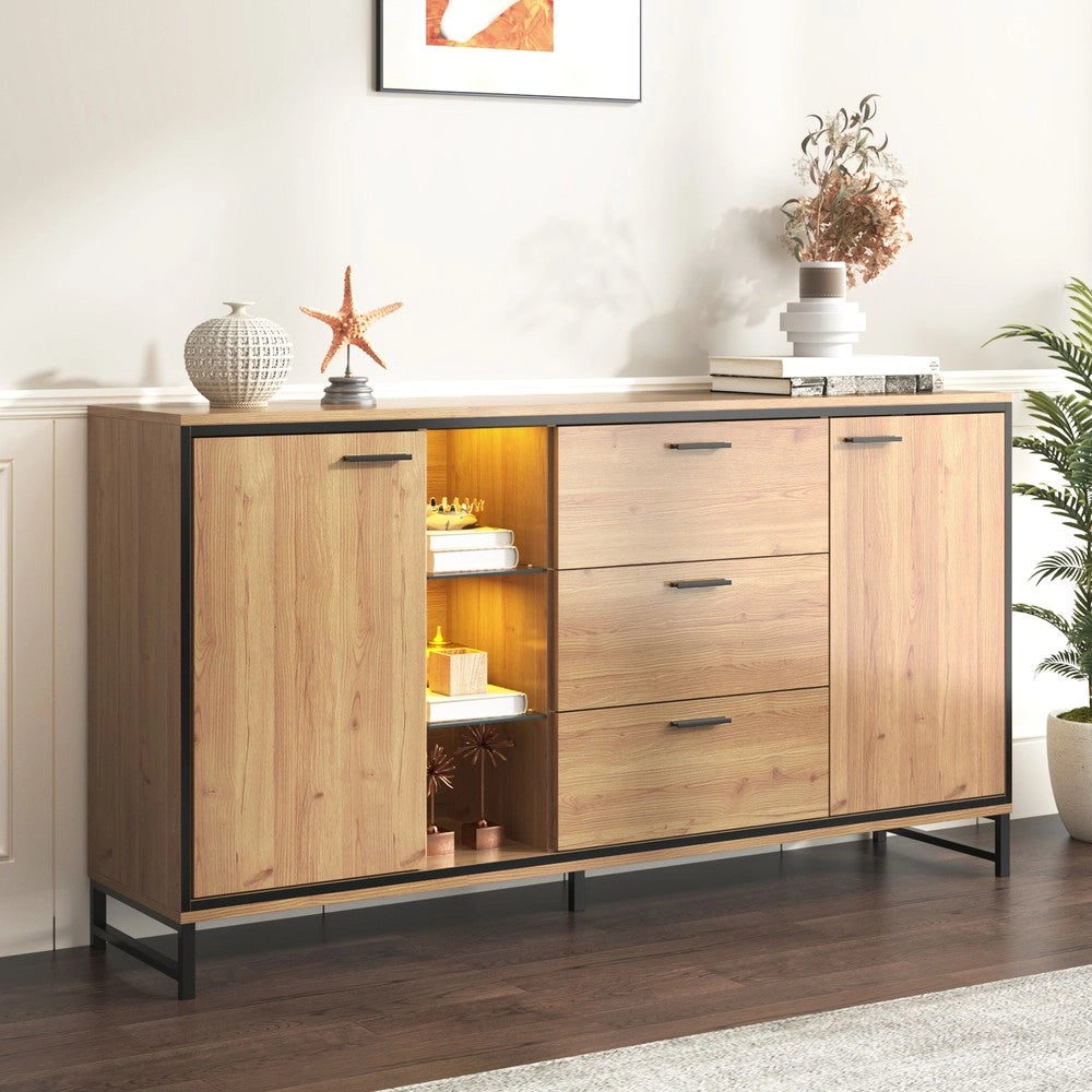Credenza 3 Cassetti con Ripiani ¨C MINIMAL ¨C Nero e Legno, Design Moderno