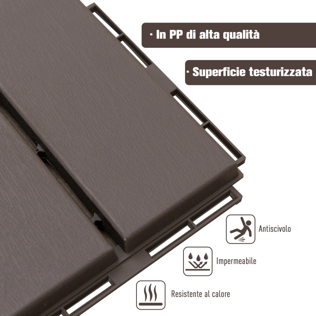 Set 9 Mattonelle a Incastro per Terrazzo, Piastrelle per pavimenti (30x30x2cm) in PP Antiscivolo, Area: 0.81 mq Marrone