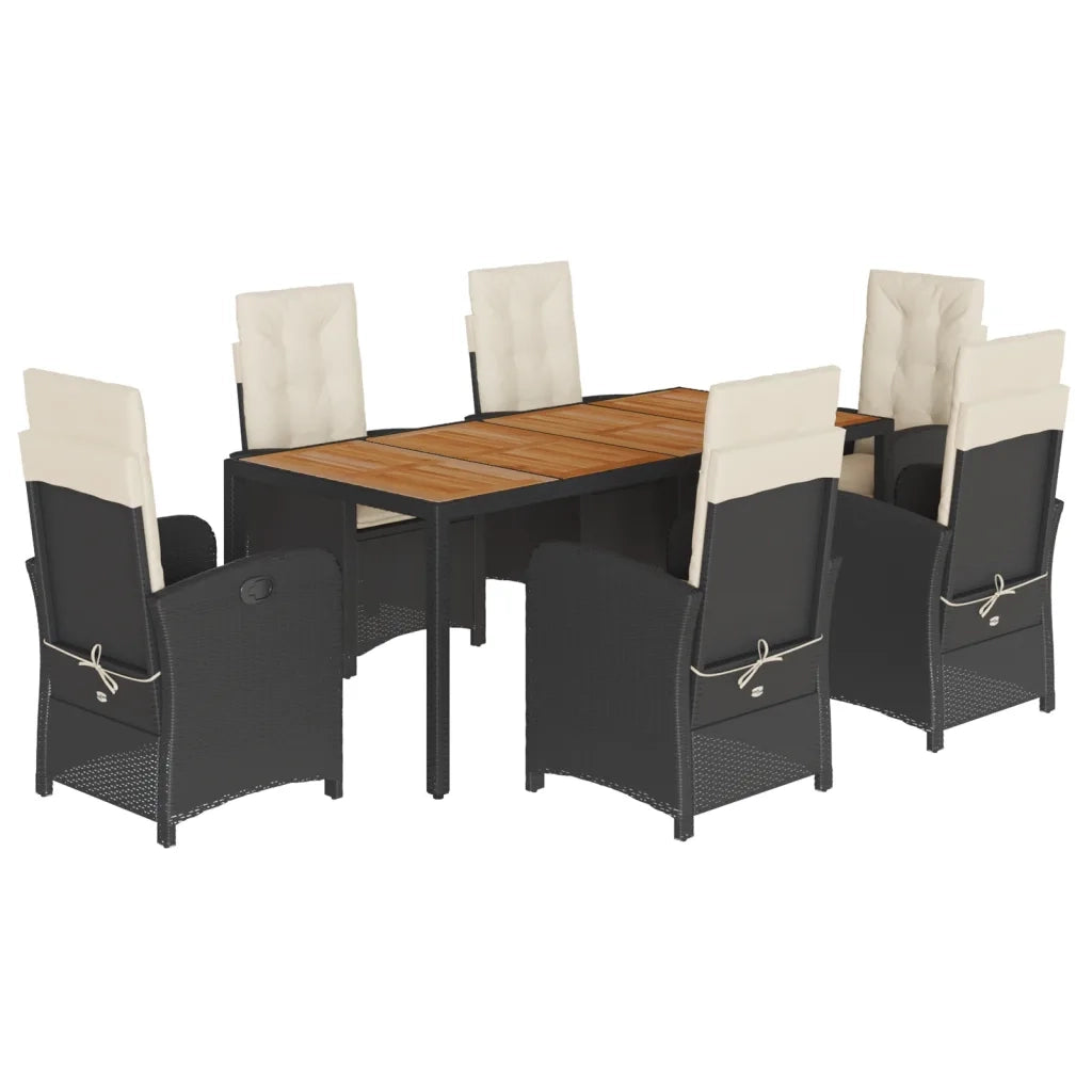 Set da Pranzo da Giardino 7 pz Nero con Cuscini in Polyrattan 3212227