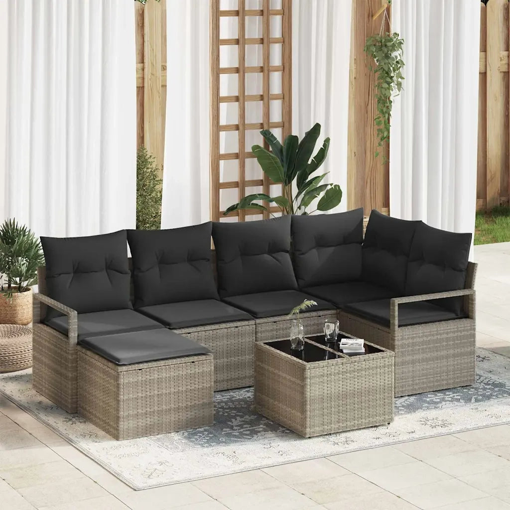 Set di divani 7 pcs Grigio chiaro polyrattan