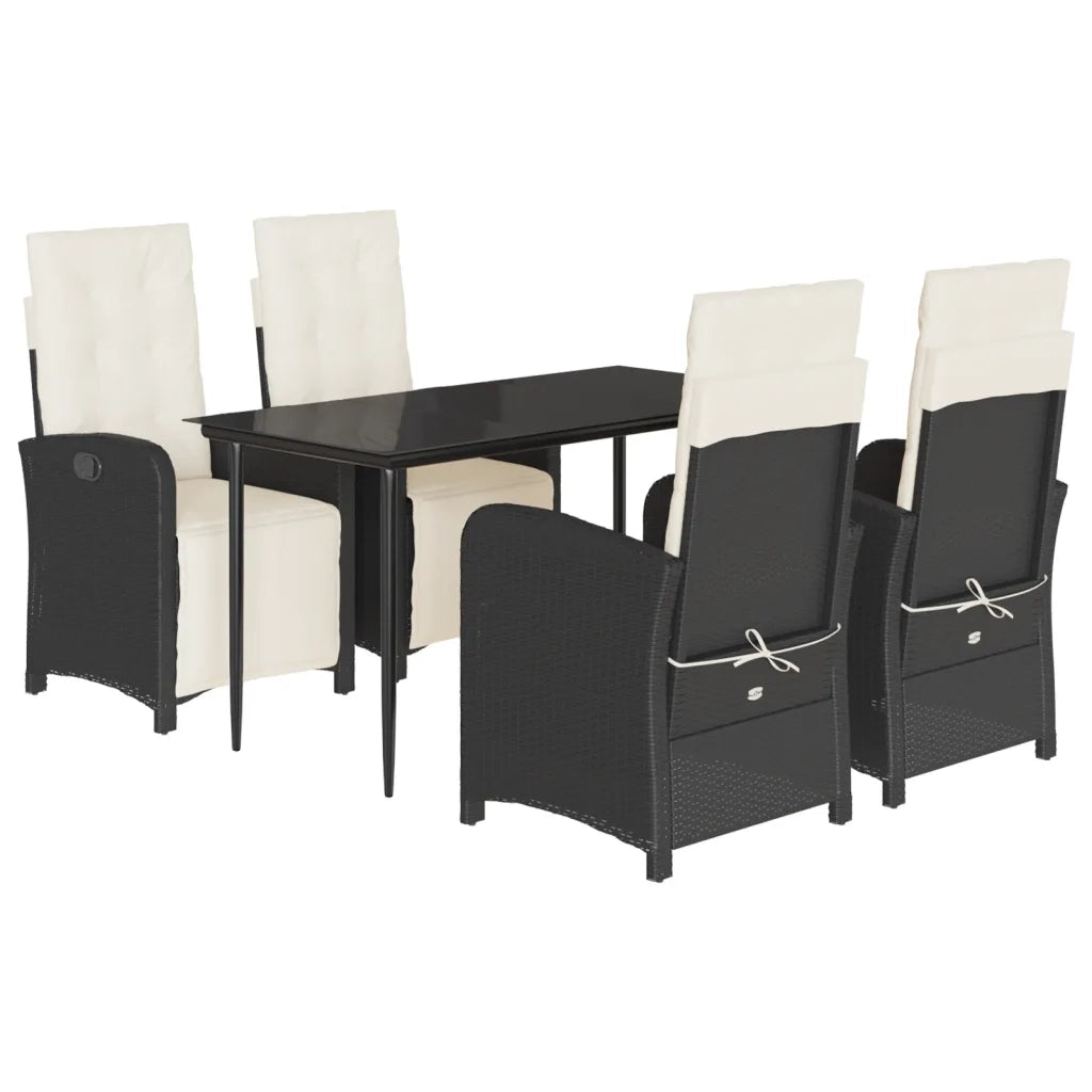 Set da Pranzo da Giardino 5 pz Nero con Cuscini in Polyrattan 3212516