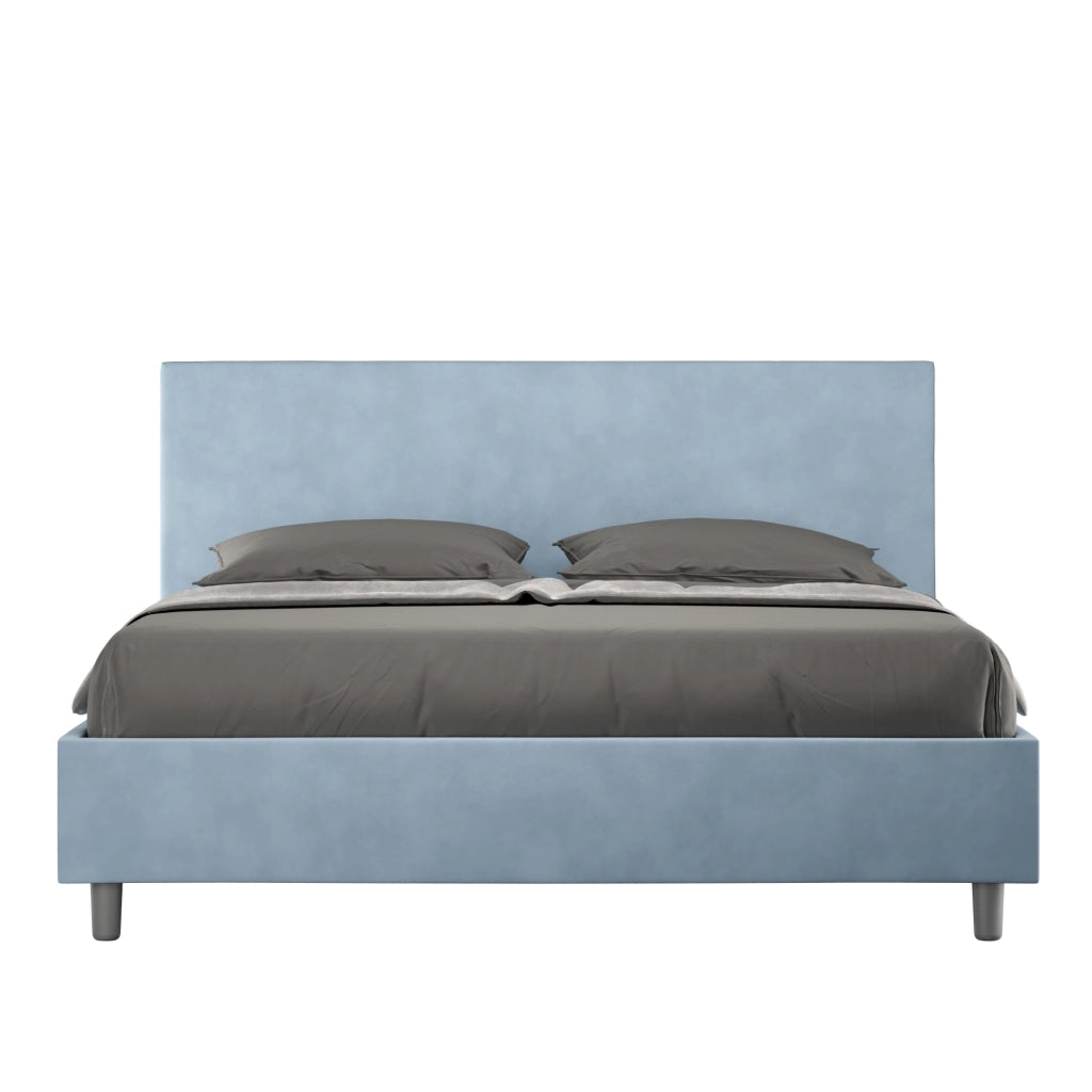 BS COM Letto matrimoniale con rete imbottito 160x200 microfibra azzurro