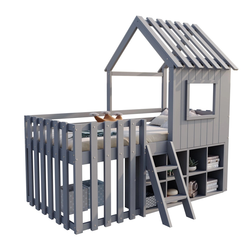 Letto casa bambini - Xylo - 90x200 cm legno grigio