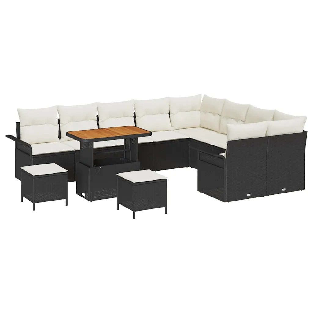 Set Divano da Giardino con cuscino 12 pcs Nero e Crema