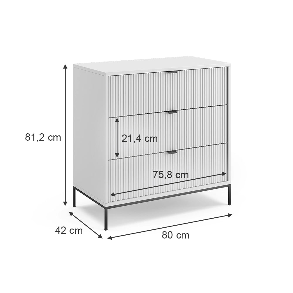 Vicco Cassettiera Bianco 42 x 81.2 cm con 3 cassetti