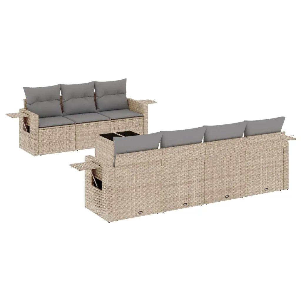 Set Divano da Giardino 8 pz con Cuscini Beige in Polyrattan 3219928