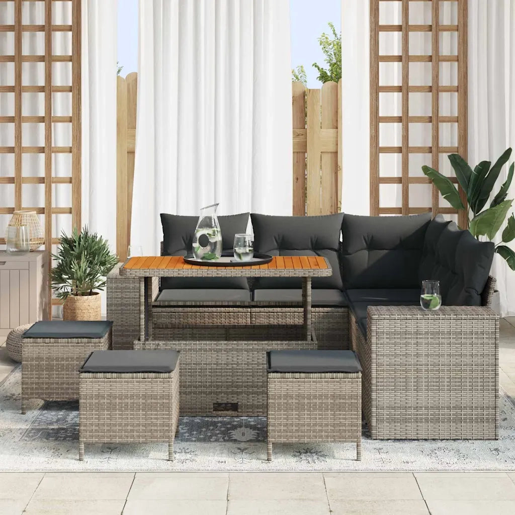 Set Divano da Giardino con cuscino 9 pcs Grigio polyrattan 3363963