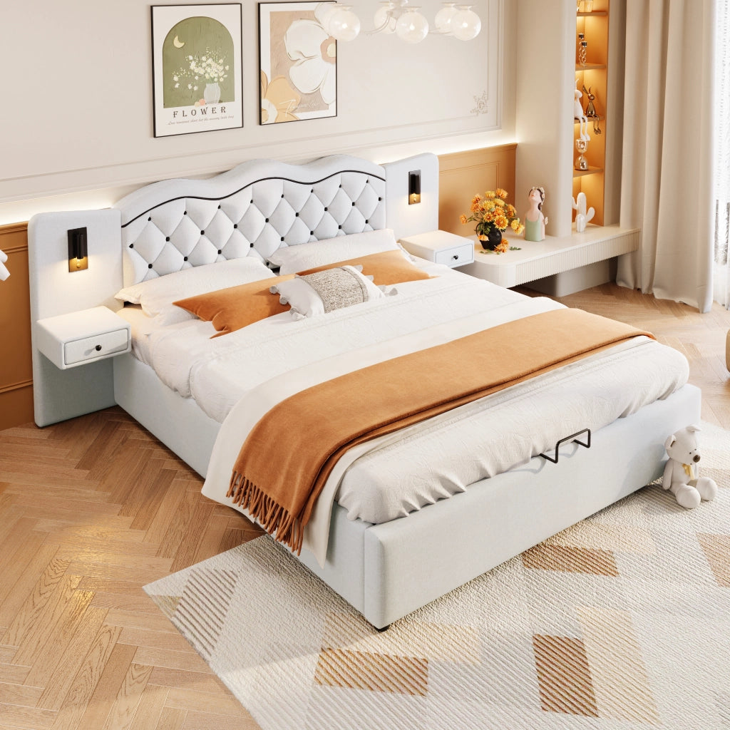 letto imbottito lino beige 180 x 200 cm