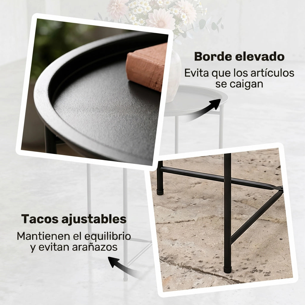 Tavolino da caff¨¨ rotondo ¨C Xylo ¨C Acciaio nero con vassoio estraibile ?46x50 cm