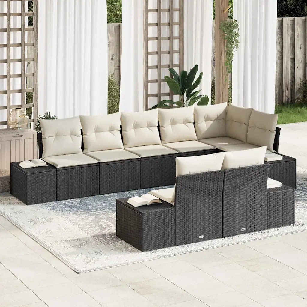 Set Divano da Giardino 8 pcs Nero e Crema Poly Rattan 3355776