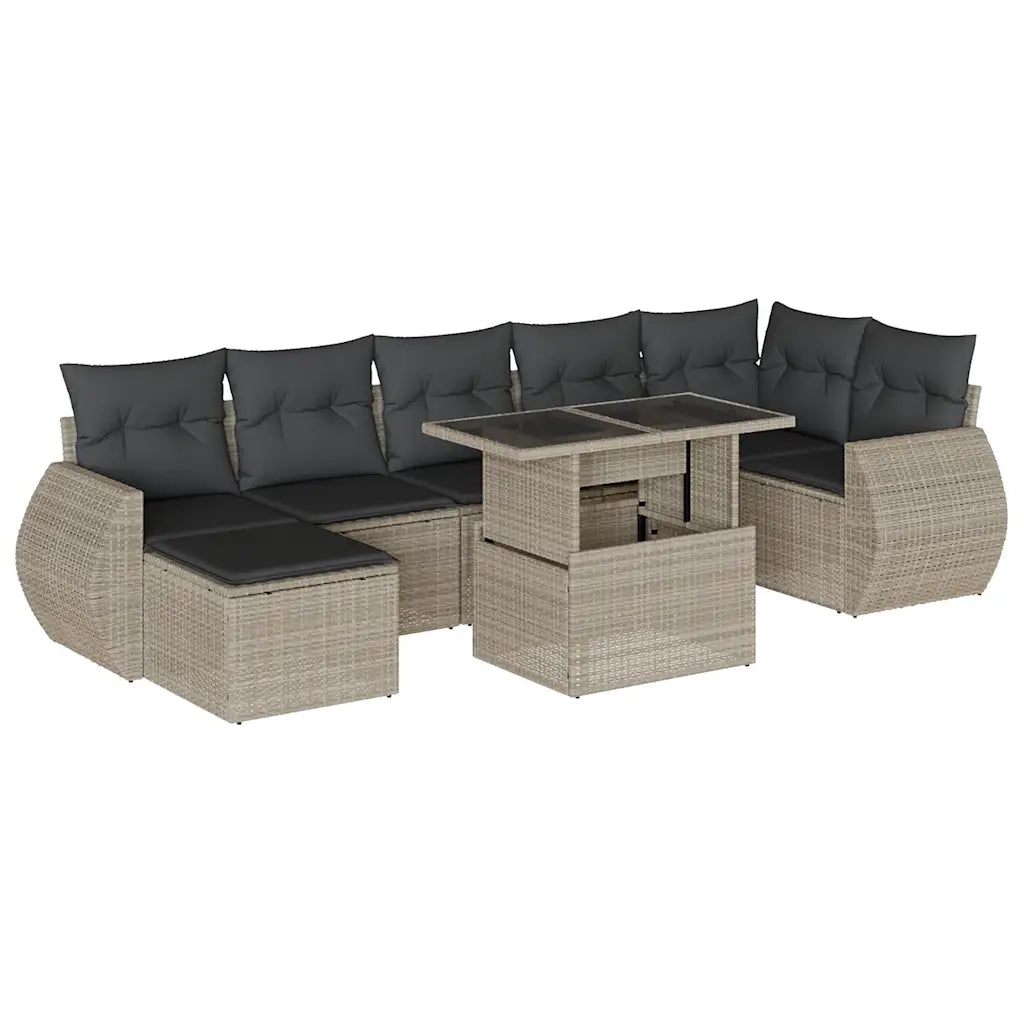 Set Divano da Giardino 8pz con Cuscini Grigio Chiaro Polyrattan 3268692