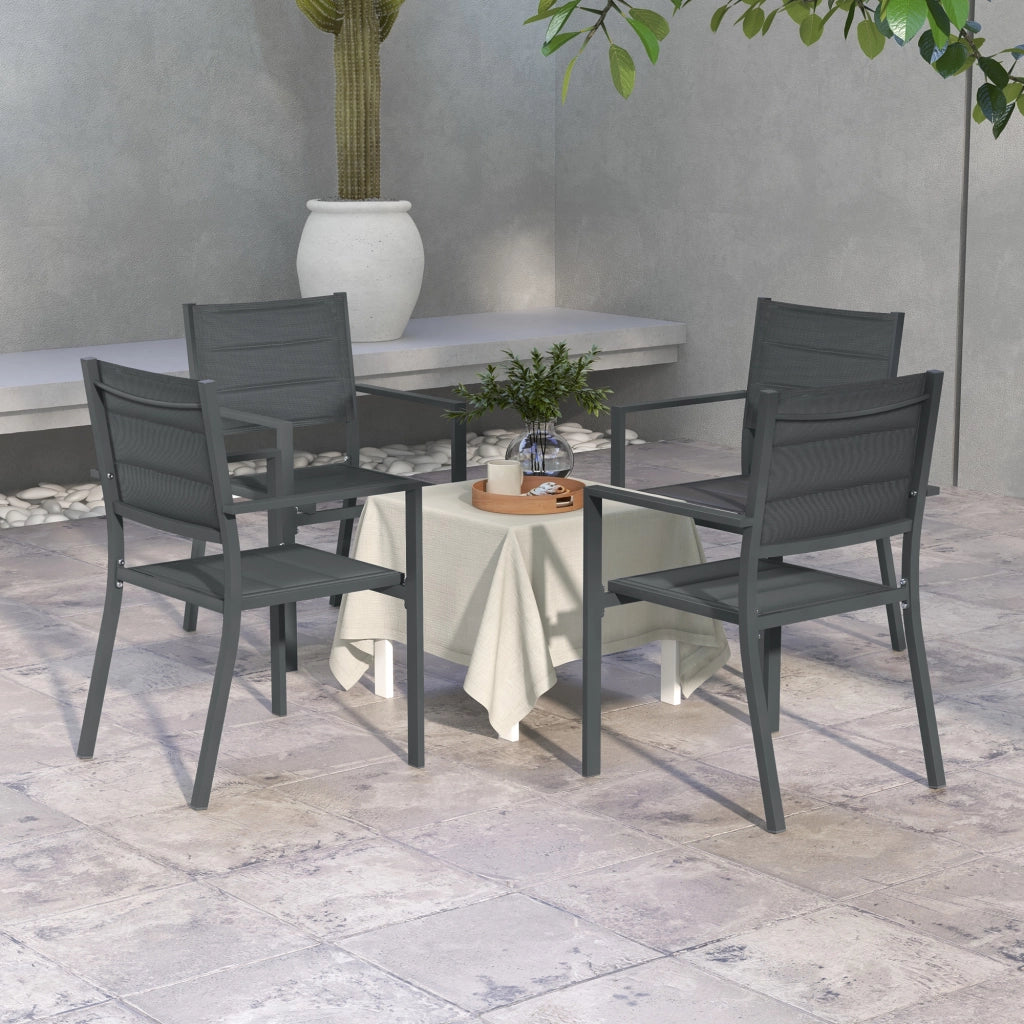 Sedia da giardino impilabile ¨C Minimal ¨C alluminio e textilene, con braccioli, 4 pezzi