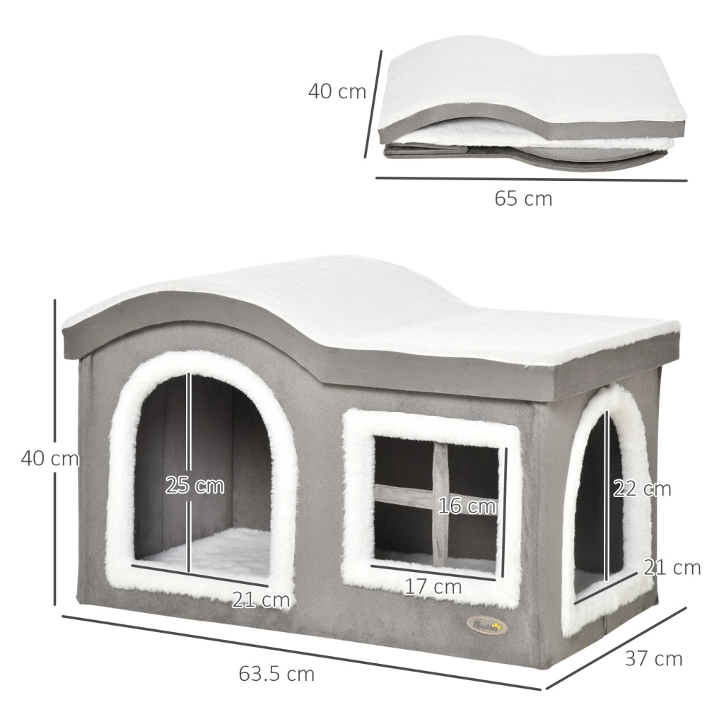 Casetta per Gatti ¨C Xylo ¨C Grigio con Cuscino 63.5x37x40cm