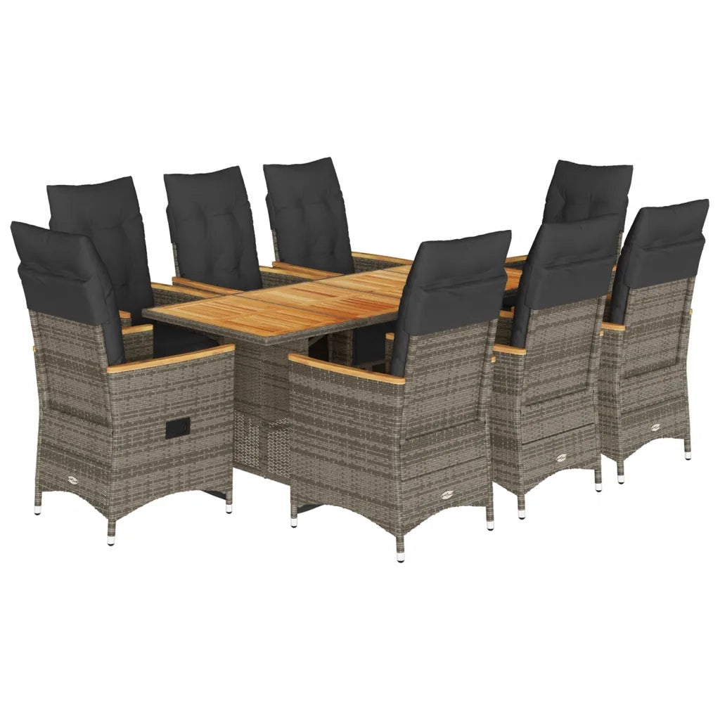 Set Bistrò da Giardino 9 pz con Cuscini in Polyrattan Grigio