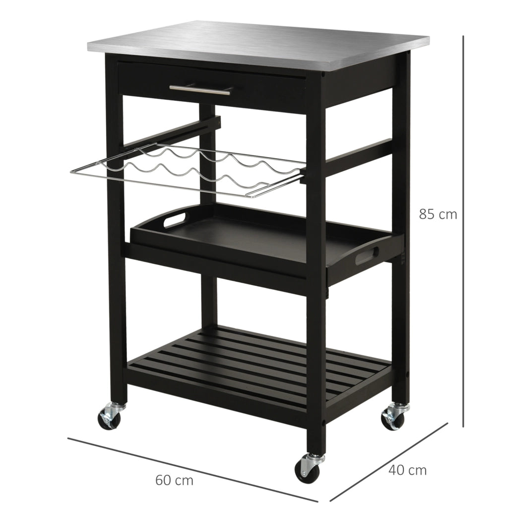 Carrello da cucina con ripiano e scaffale ¨C Minimal ¨C Nero 60x40x85 cm