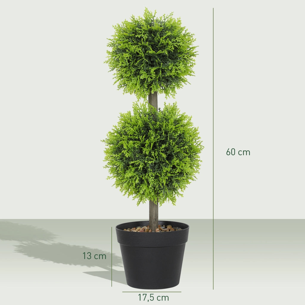Piante Artificiali Decorative Bosso - Xylo - Set 2 Pezzi 60cm con Vaso Verde